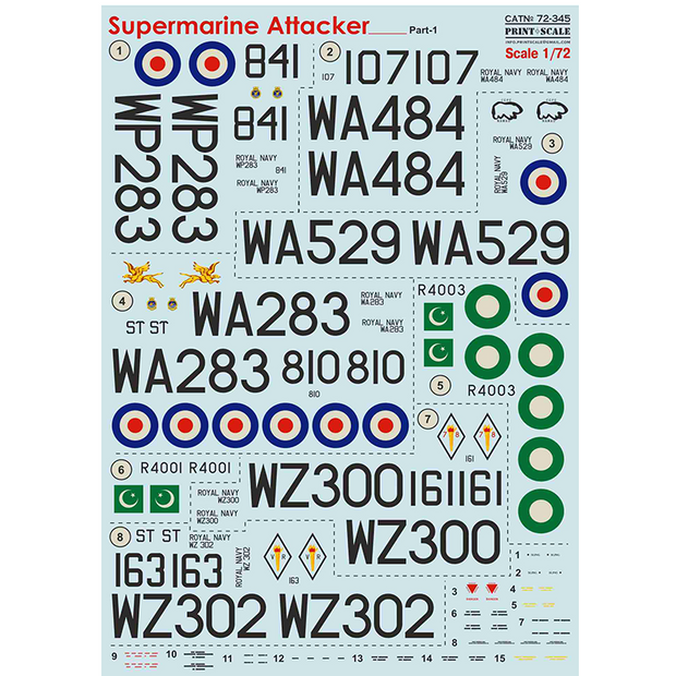 Print Scale 72-345 Decal Supermarine Attaker Part 1 Scale 1:72 for Aircraft Plastic model kit
