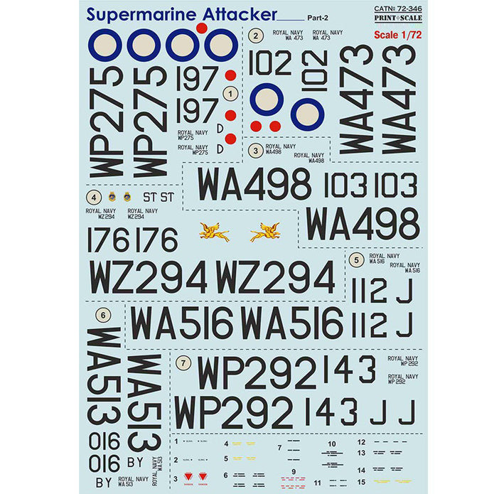 Print Scale 72-346 Decal Supermarine Attaker Part 2 Scale 1:72 for Aircraft Plastic model kit