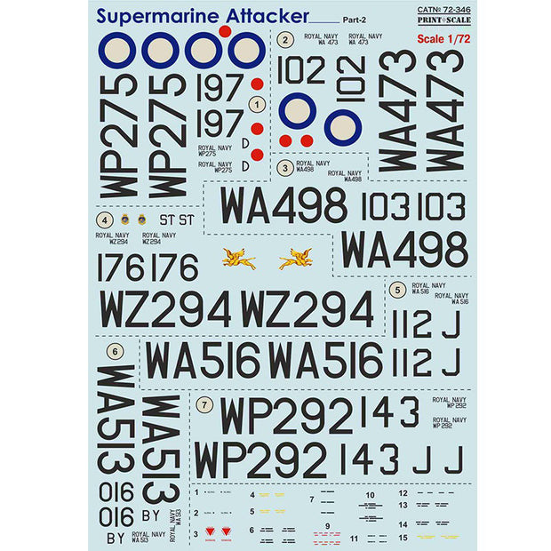 Print Scale 72-346 Decal Supermarine Attaker Part 2 Scale 1:72 for Aircraft Plastic model kit