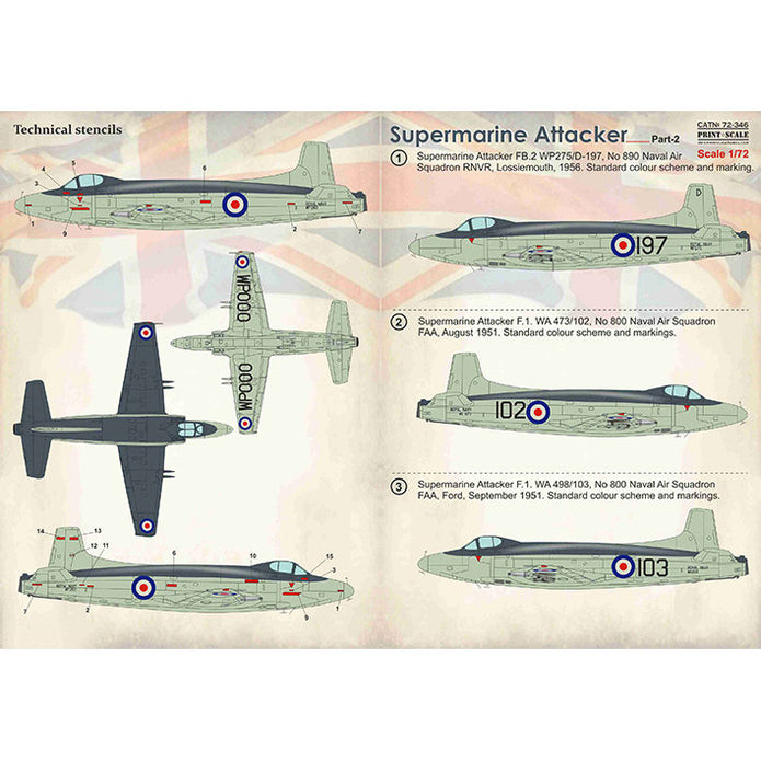 Print Scale 72-346 Decal Supermarine Attaker Part 2 Scale 1:72 for Aircraft Plastic model kit