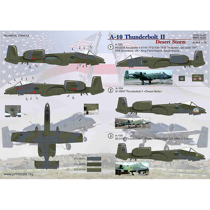 Print Scale 72-347 Decal A-10 Thunderbolt ll Desert Storm Part 3 Scale 1:72 for Aircraft Plastic model kit