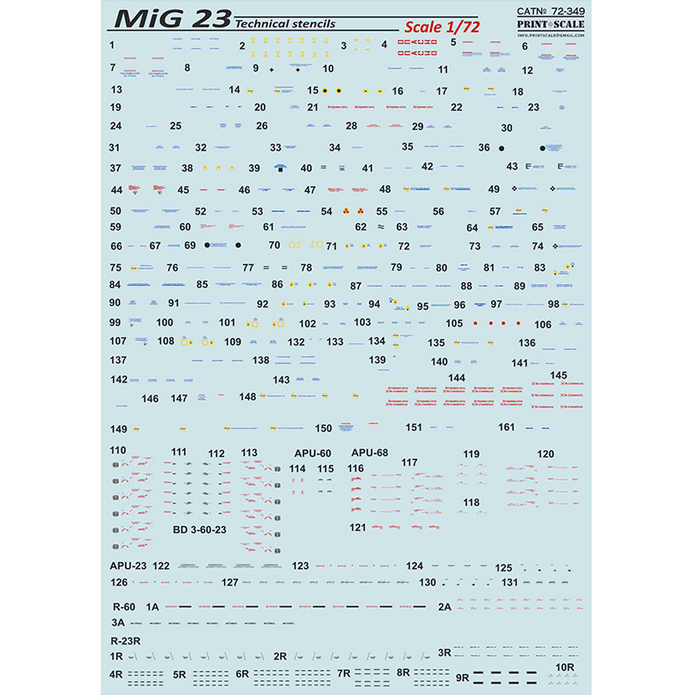 Print Scale 72-349 Decal 1:72 MiG-23 technical stensils In the complete set 1.5 sheets