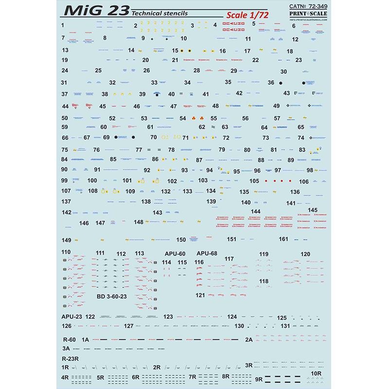 Print Scale 72-349 Decal 1:72 MiG-23 technical stensils In the complete set 1.5 sheets