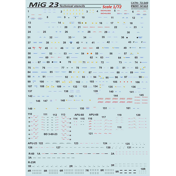 Print Scale 72-349 Decal 1:72 MiG-23 technical stensils In the complete set 1.5 sheets