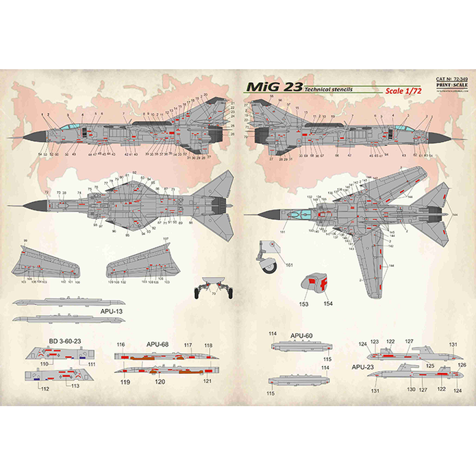 Print Scale 72-349 Decal 1:72 MiG-23 technical stensils In the complete set 1.5 sheets