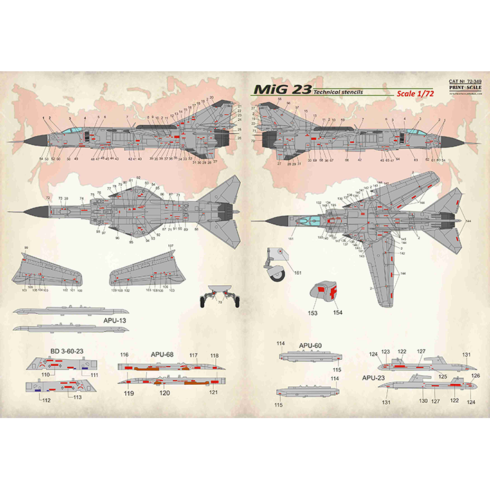 Print Scale 72-349 Decal 1:72 MiG-23 technical stensils In the complete set 1.5 sheets