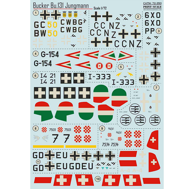 Print Scale 72-350 Decal Bucker Bu.131 Jungmann Scale 1:72 for Aircraft Plastic model kit
