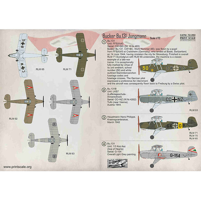 Print Scale 72-350 Decal Bucker Bu.131 Jungmann Scale 1:72 for Aircraft Plastic model kit