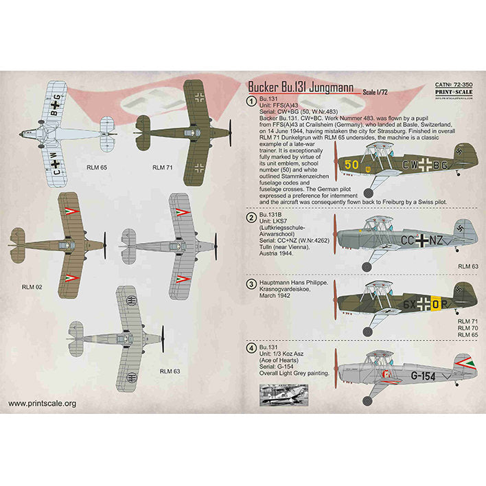 Print Scale 72-350 Decal Bucker Bu.131 Jungmann Scale 1:72 for Aircraft Plastic model kit