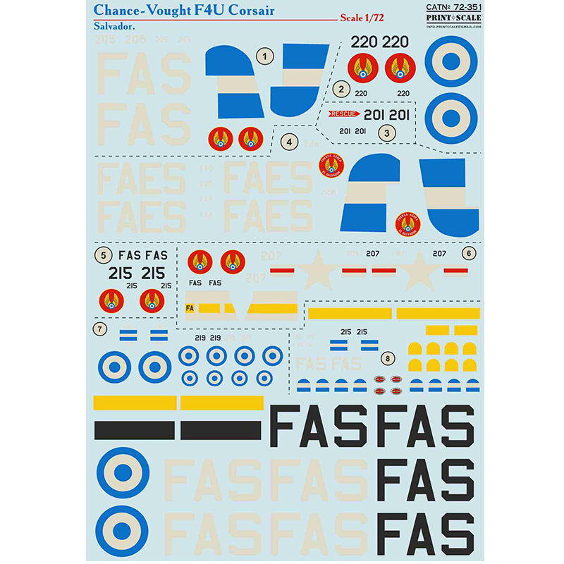 Print Scale 72-351 Decal 1:72 Chance Vought F4U Corsair Salvador In the complete set 1.5 sheets