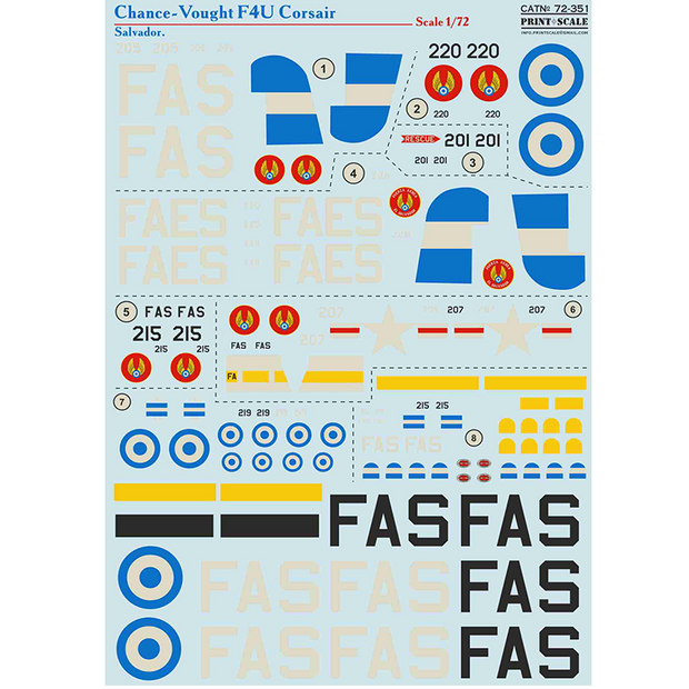 Print Scale 72-351 Decal 1:72 Chance Vought F4U Corsair Salvador In the complete set 1.5 sheets