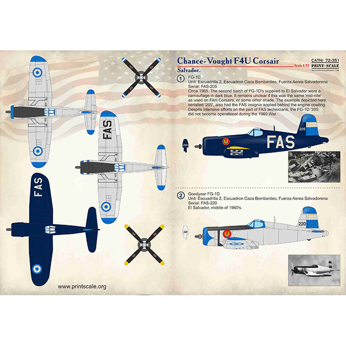 Print Scale 72-351 Decal 1:72 Chance Vought F4U Corsair Salvador In the complete set 1.5 sheets