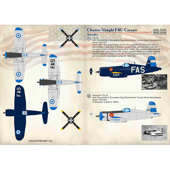 Print Scale 72-351 Decal 1:72 Chance Vought F4U Corsair Salvador In the complete set 1.5 sheets