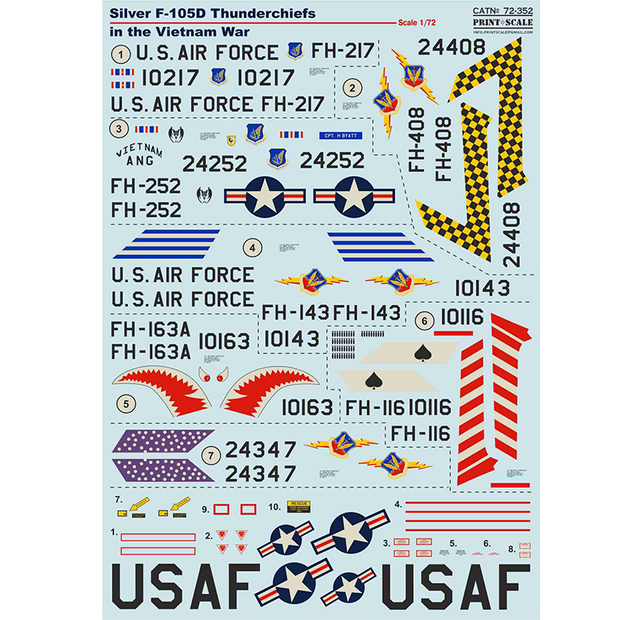 Print Scale 72-352 Decal Silver F-105D Thunderchiefs in the Viet nam War Scale 1:72 for Aircraft Plastic model kit