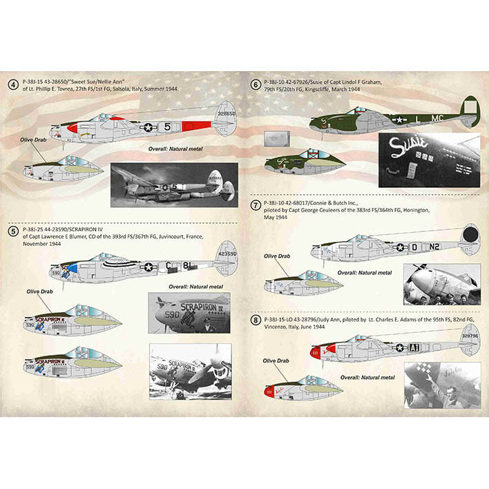 Print Scale 72-353 Decal P-38J Lighting Aces over Europe 1944-1945 Scale 1:72 for Aircraft Plastic model kit