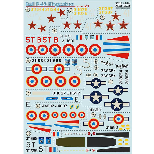 Print Scale 72-354 Decal Bell P-63 Kingcobra Scale 1:72 for Helicopter Plastic model kit