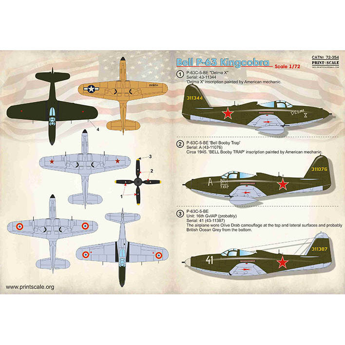 Print Scale 72-354 Decal Bell P-63 Kingcobra Scale 1:72 for Helicopter Plastic model kit
