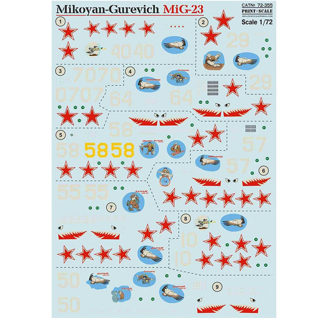 Print Scale 72-355 Decal Mikoyan-Gurevich MiG-23 Scale 1:72 for Aircraft Plastic model kit