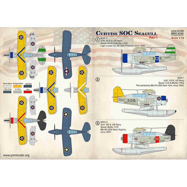 Print Scale 72-356 Decal Curtiss SOC Seagull Part 1 Scale 1:72 for Aircraft Plastic model kit