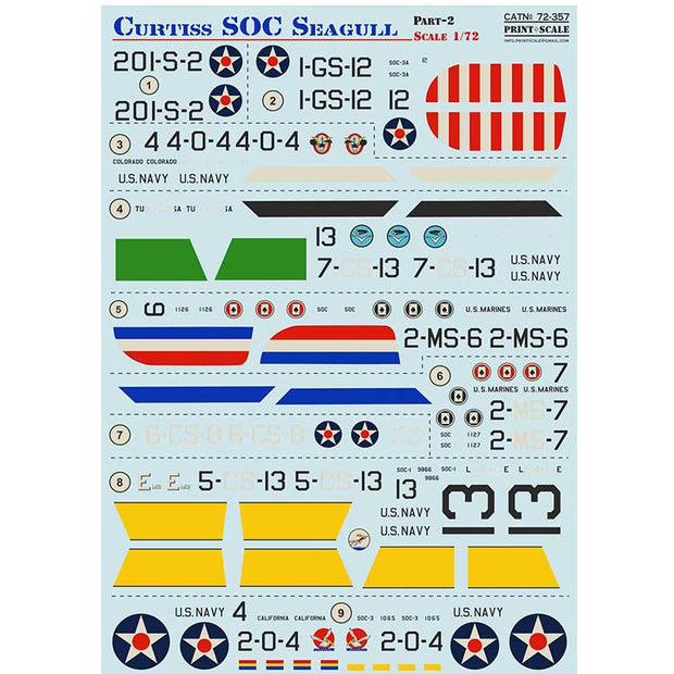 Print Scale 72-357 Decal Curtiss SOC Seagull Part 2 Scale 1:72 for Aircraft Plastic model kit