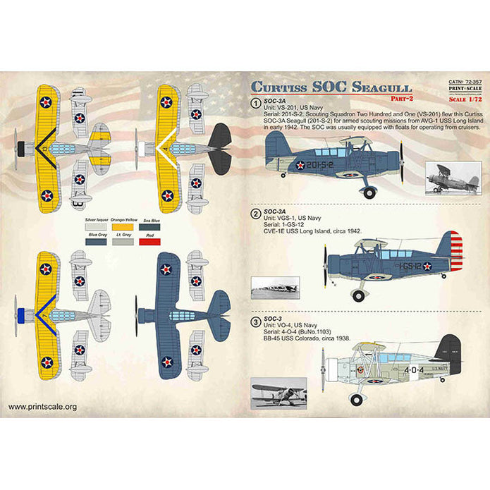 Print Scale 72-357 Decal Curtiss SOC Seagull Part 2 Scale 1:72 for Aircraft Plastic model kit