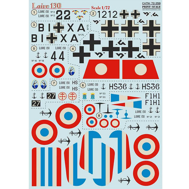 Print Scale 72-358 Decal Loire 130 Scale 1:72 for Aircraft Plastic model kit