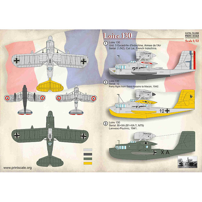 Print Scale 72-358 Decal Loire 130 Scale 1:72 for Aircraft Plastic model kit