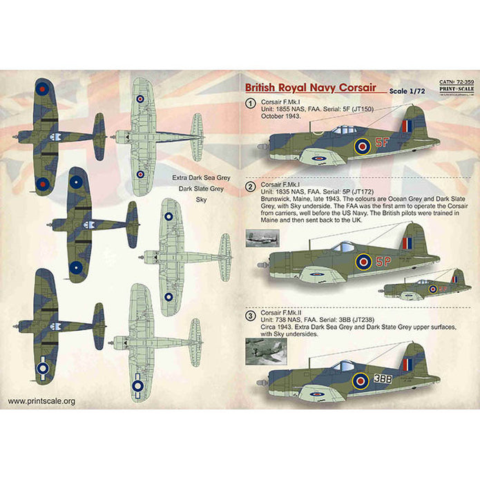Print Scale 72-359 Decal British Royal Navy Corsair Scale 1:72 for Aircraft Plastic model kit