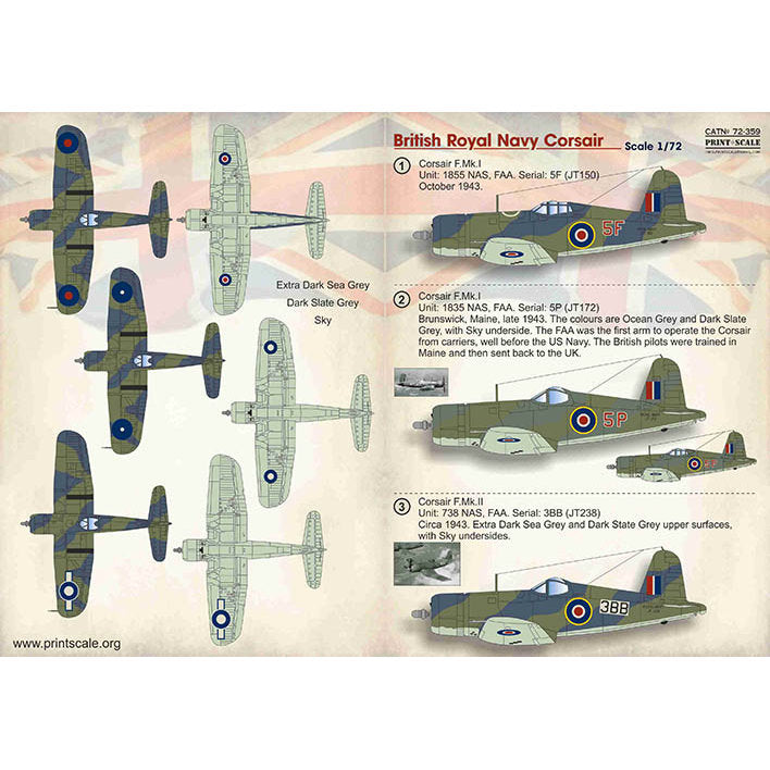 Print Scale 72-359 Decal British Royal Navy Corsair Scale 1:72 for Aircraft Plastic model kit