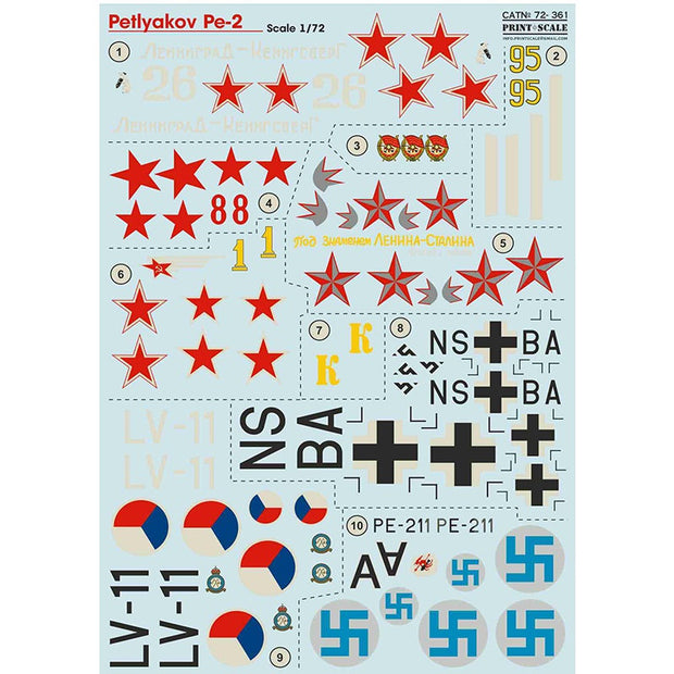 Print Scale 72-361 Decal Petlyakov Pe-2 Scale 1:72 for Aircraft Plastic model kit