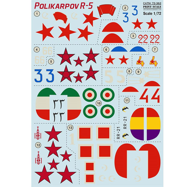 Print Scale 72-362 Decal Polikarpov R-5 Scale 1:72 for Aircraft Plastic model kit