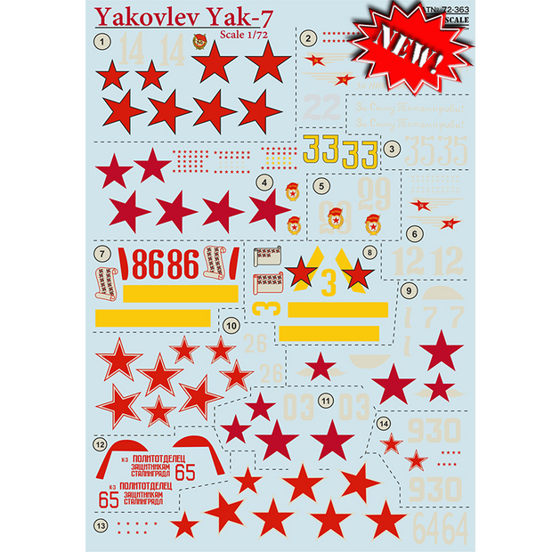 Print Scale 72-363 Decal Yakovlev Yak-7 Scale 1:72 for Aircraft Plastic model kit