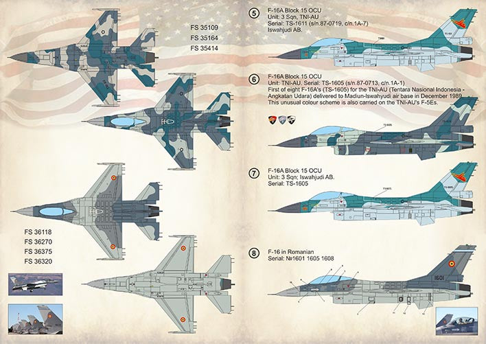 Print Scale 72-364 Decal 1:72 F-16 Fighting Falcon, Venezuela, Indonesia, Romania