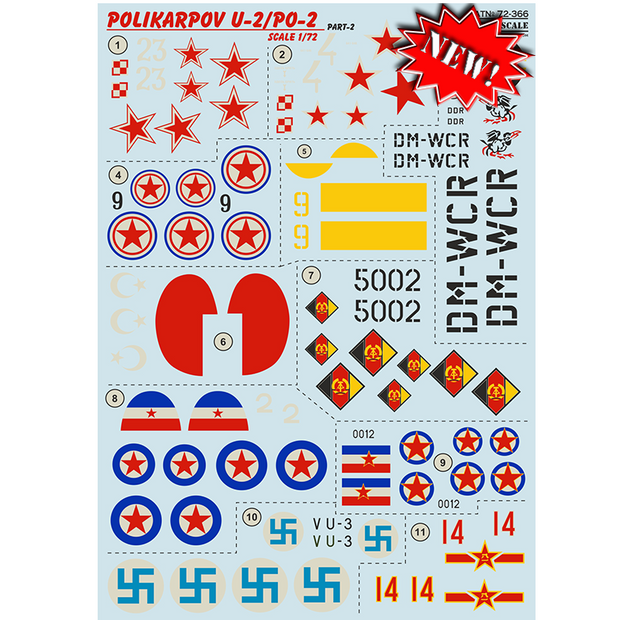 Print Scale 72-366 Decal Polikarpov U-2 Po-2 Part-2 Scale 1:72 for Aircraft Plastic model kit