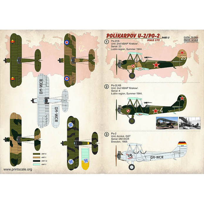 Print Scale 72-366 Decal Polikarpov U-2 Po-2 Part-2 Scale 1:72 for Aircraft Plastic model kit