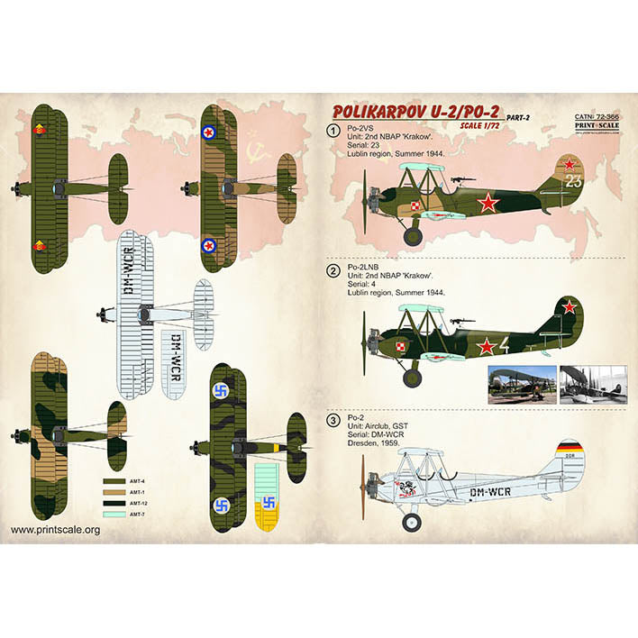 Print Scale 72-366 Decal Polikarpov U-2 Po-2 Part-2 Scale 1:72 for Aircraft Plastic model kit
