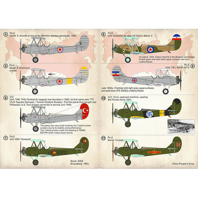 Print Scale 72-366 Decal Polikarpov U-2 Po-2 Part-2 Scale 1:72 for Aircraft Plastic model kit