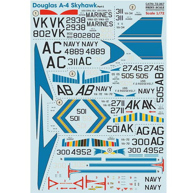 Print Scale 72-367 Decal 1:72 Douglas A4 Skyhawk, Part 1 In the complete set 1.5 sheets