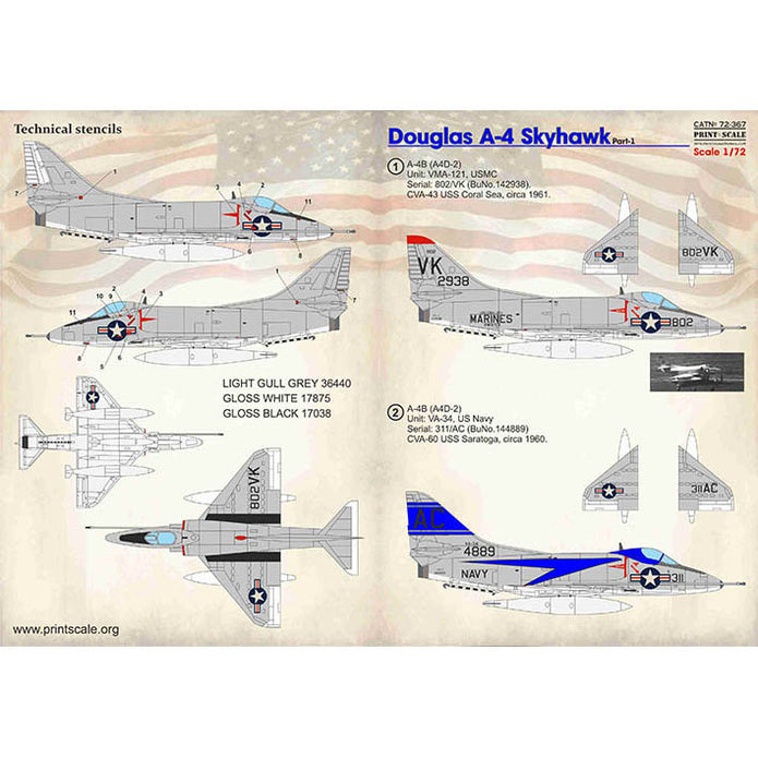 Print Scale 72-367 Decal 1:72 Douglas A4 Skyhawk, Part 1 In the complete set 1.5 sheets