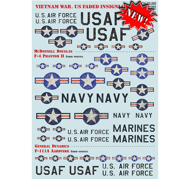 Print Scale 72-368 Decal Vietnam War, US Faded Insignia Scale 1:72 for Aircraft Plastic model kit