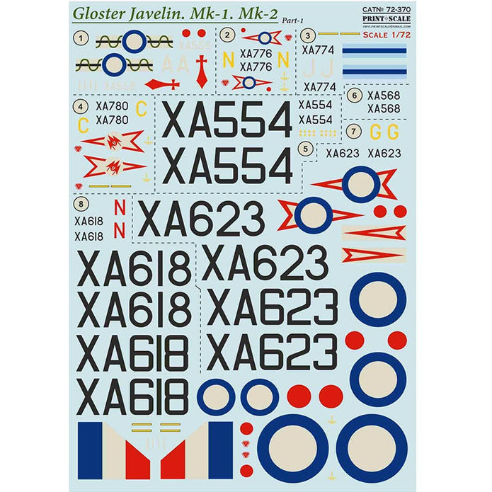 Print Scale 72-370 Decal 1:72 Gloster Javelin Mk-1 Mk-2 Part 1 In the complete set 2 sheets