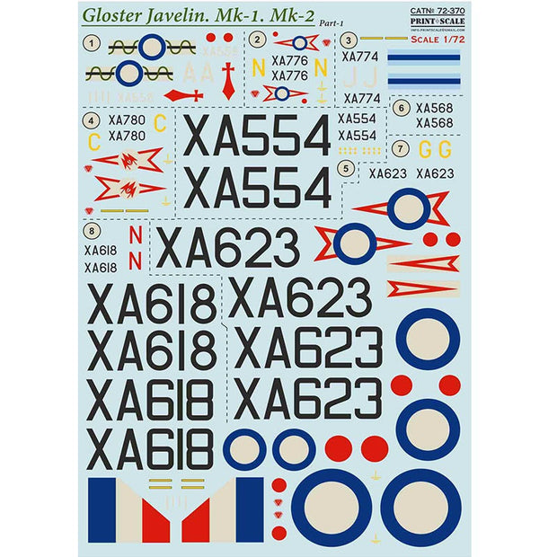 Print Scale 72-370 Decal 1:72 Gloster Javelin Mk-1 Mk-2 Part 1 In the complete set 2 sheets