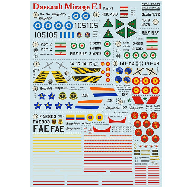 Print Scale 72-373 Decal Dassault Mirage F.1 Part-1 Scale 1:72 for Aircraft Plastic model kit