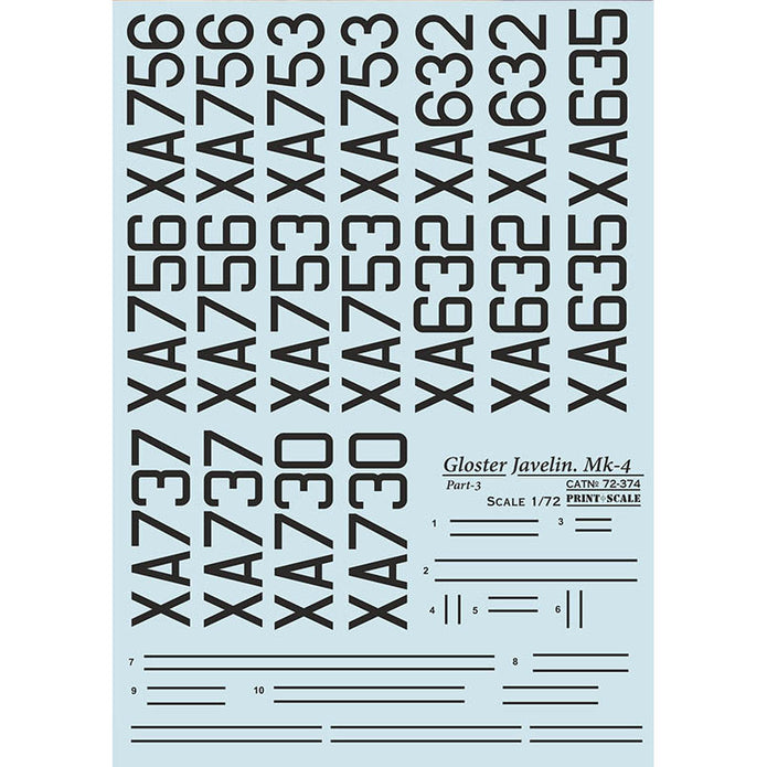 Print Scale 72-374 Decal Gloster Javelin Mk-4 Part 3 Scale 1:72 for Aircraft Plastic model kit