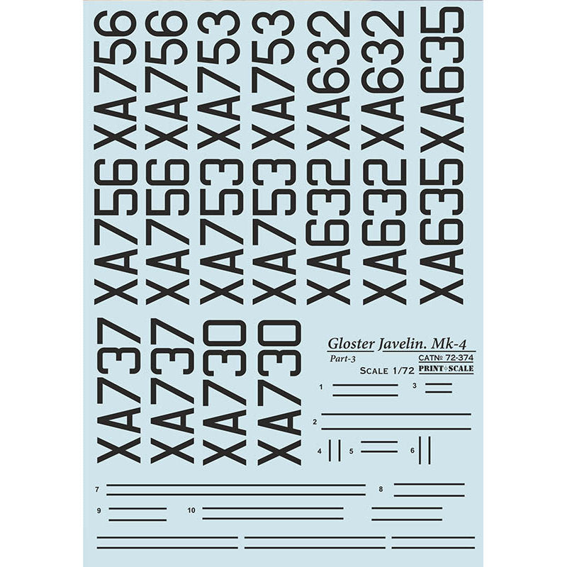 Print Scale 72-374 Decal Gloster Javelin Mk-4 Part 3 Scale 1:72 for Aircraft Plastic model kit