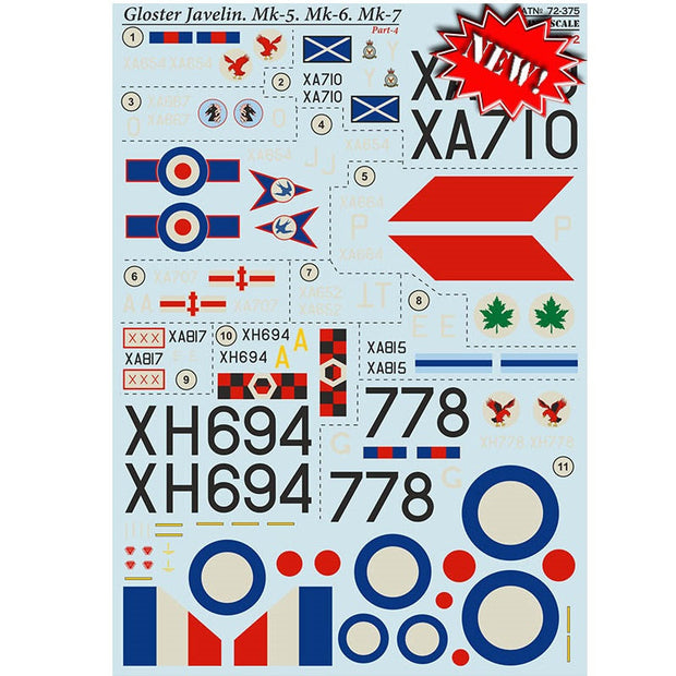 Print Scale 72-375 Decal 1:72 Gloster Javelin Mk-5 Mk-6 Mk-7 Part 4 In the complete set 1.5 sheets