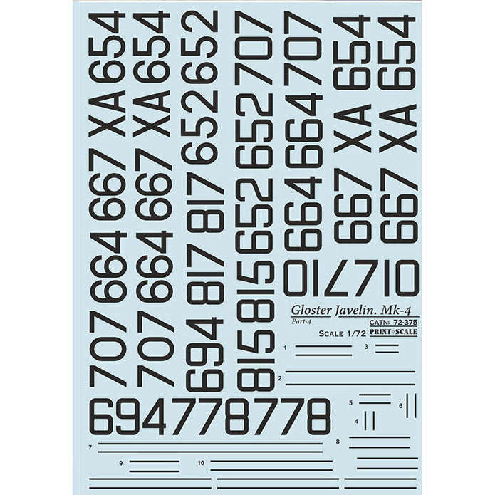 Print Scale 72-375 Decal 1:72 Gloster Javelin Mk-5 Mk-6 Mk-7 Part 4 In the complete set 1.5 sheets