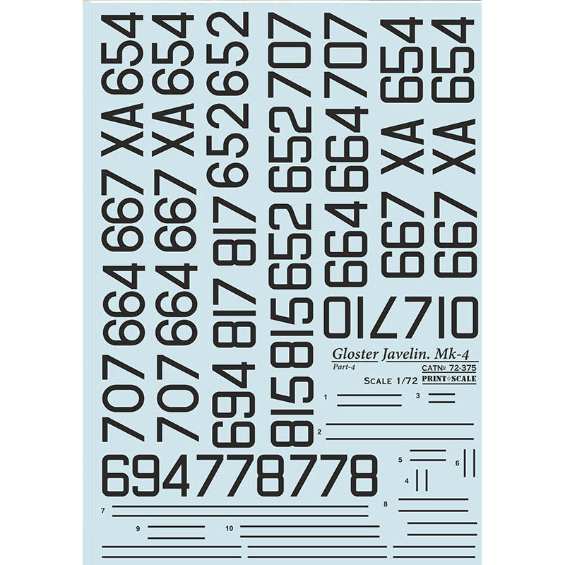 Print Scale 72-375 Decal 1:72 Gloster Javelin Mk-5 Mk-6 Mk-7 Part 4 In the complete set 1.5 sheets