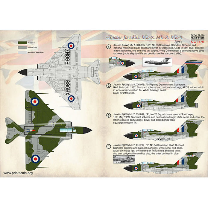 Print Scale 72-376 Decal Gloster Javelin, Part 5 In the complete set 2 sheets Scale 1:72