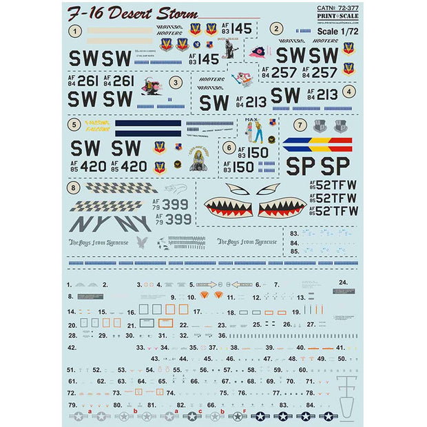 Print Scale 72-377 Decal F-16 Desert Storm Scale 1:72 for Aircraft Plastic model kit